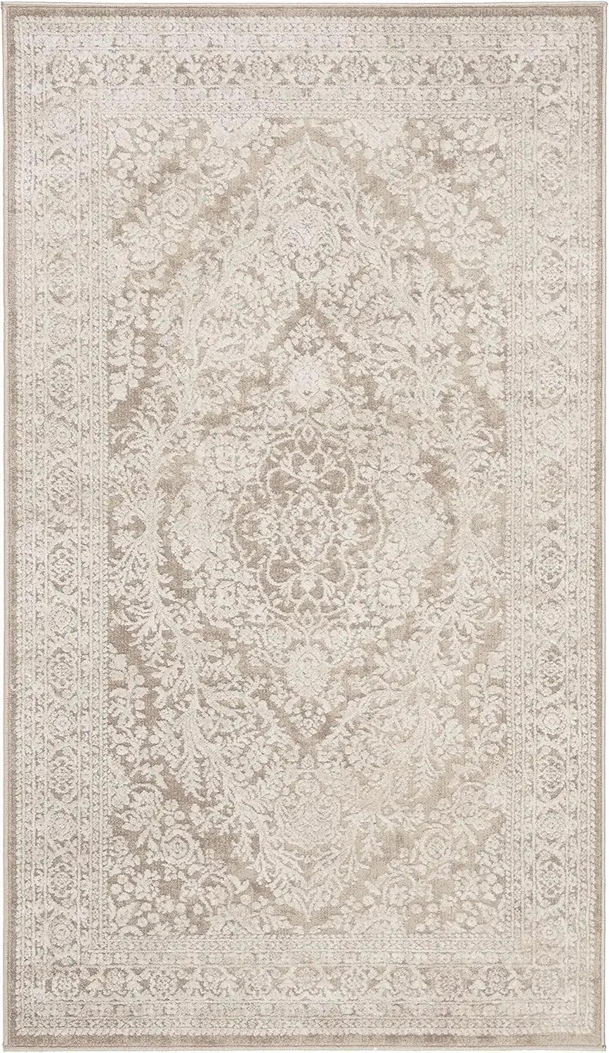 Reflection Collection Area Rug - 9' x 12', Beige & Cream, Boho Tribal Distressed Design, Non-Shedding & Easy Care, Carpet