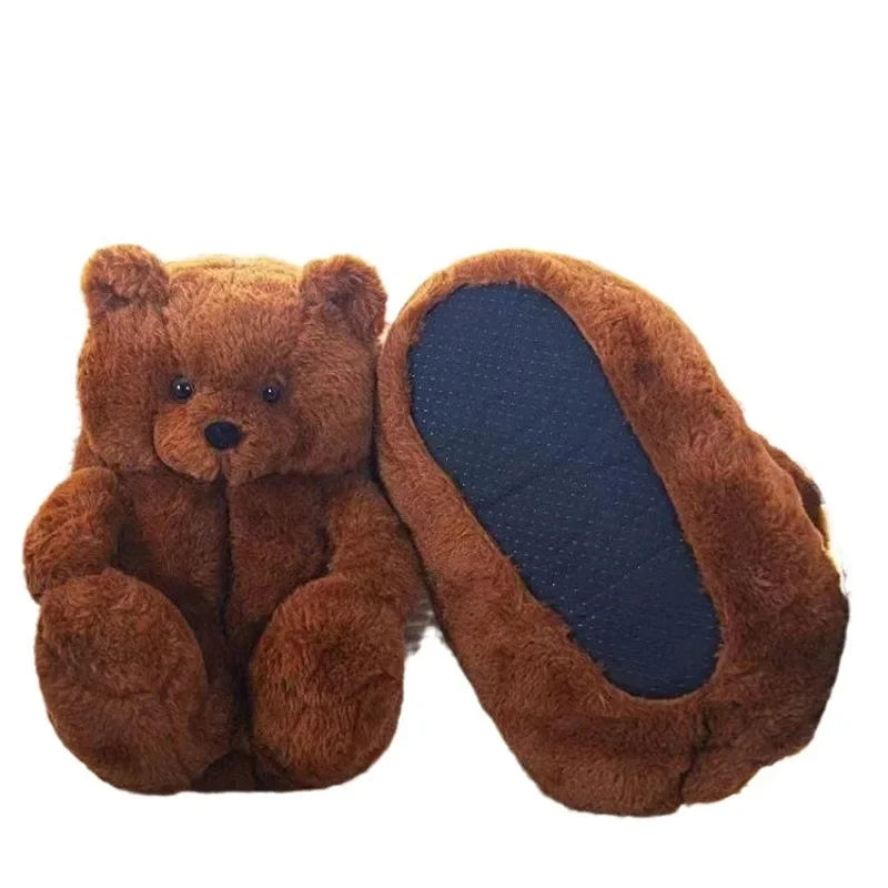 Cartoon Bear Cotton Slippers Warm Cute Teddy Bear Slippers Oversize Indoor Home Winter Plush Cotton Shoes