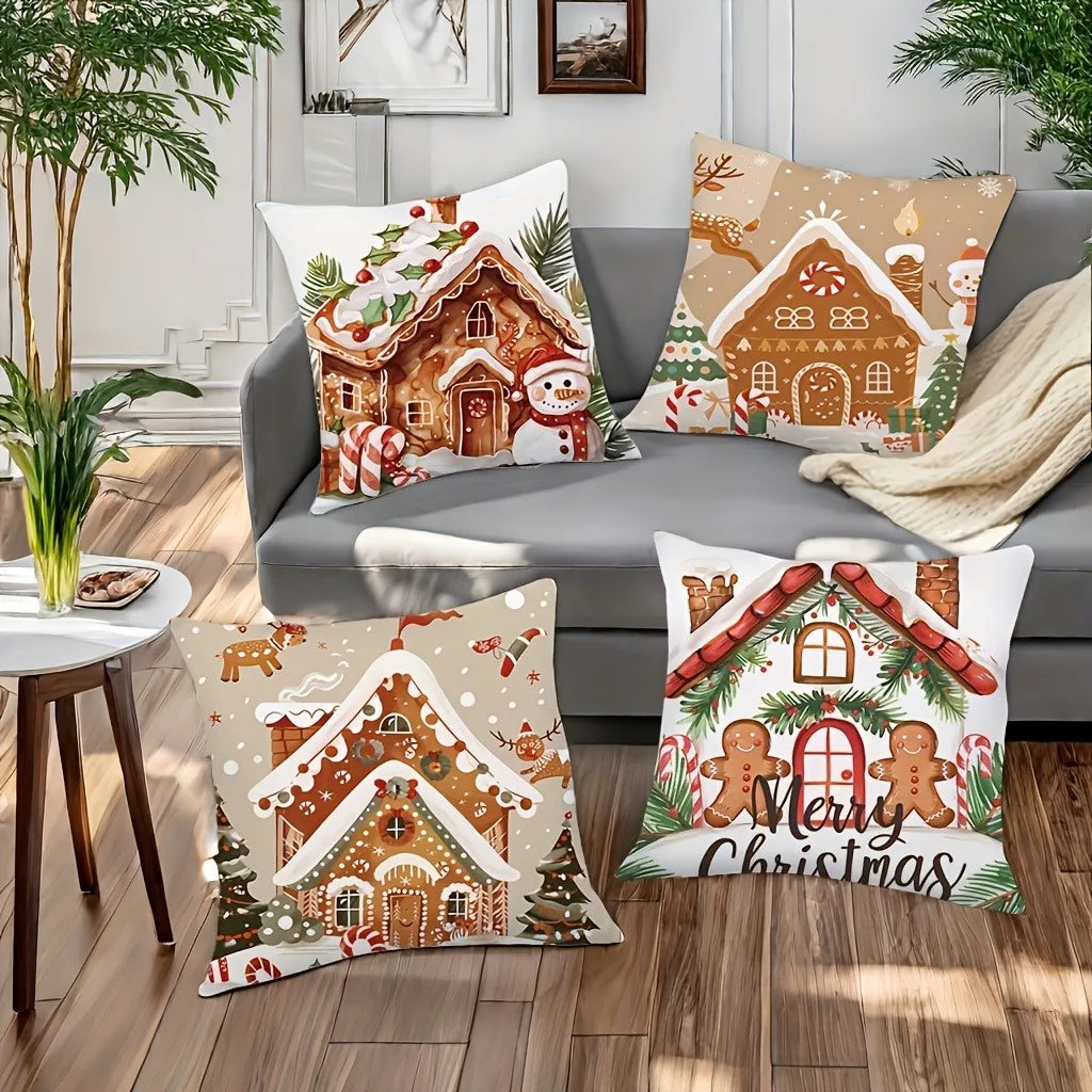 Christmas Gingerbread Hut Pillowcase Merry Christmas Decoration Sofa Cushion Suite Room Home Decoration New Year Gift