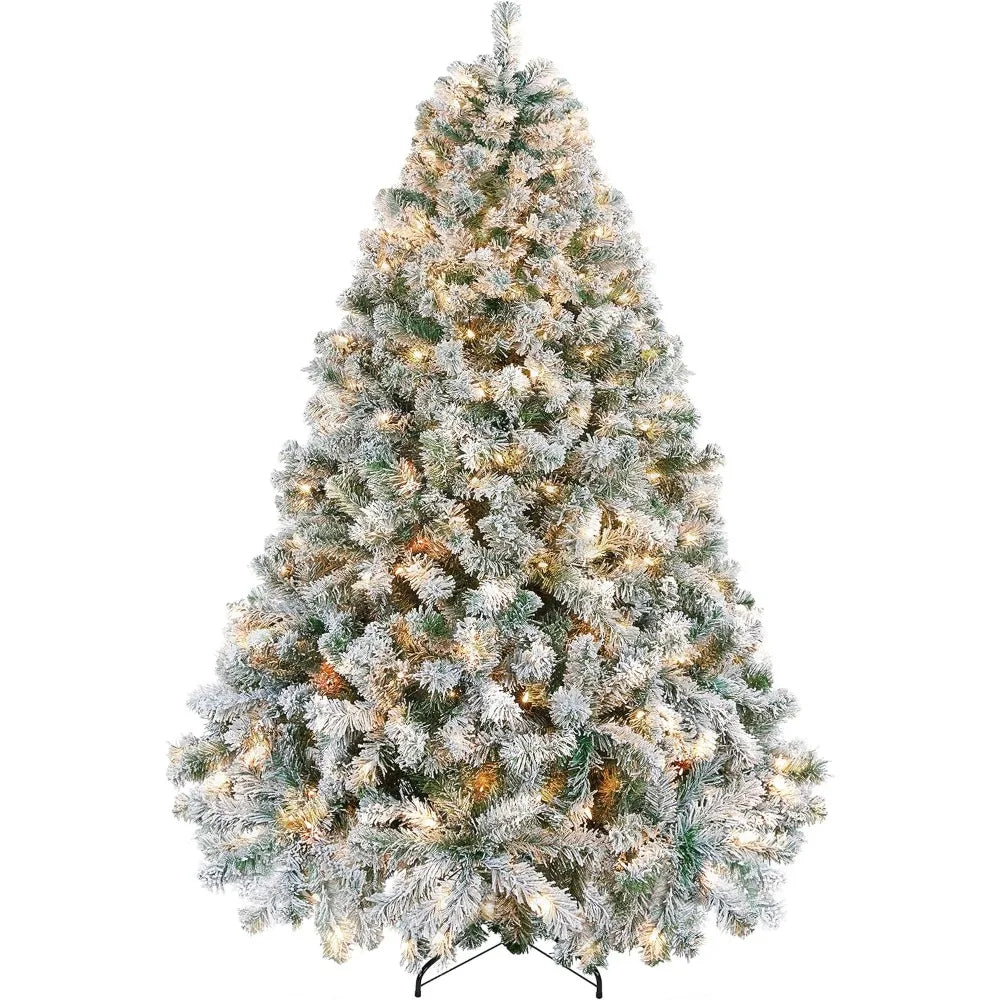 6ft Pre-lit Artificial Christmas Tree with Incandescent Warm White Lights, Snow Flocked Full Prelighted Xmas Tree