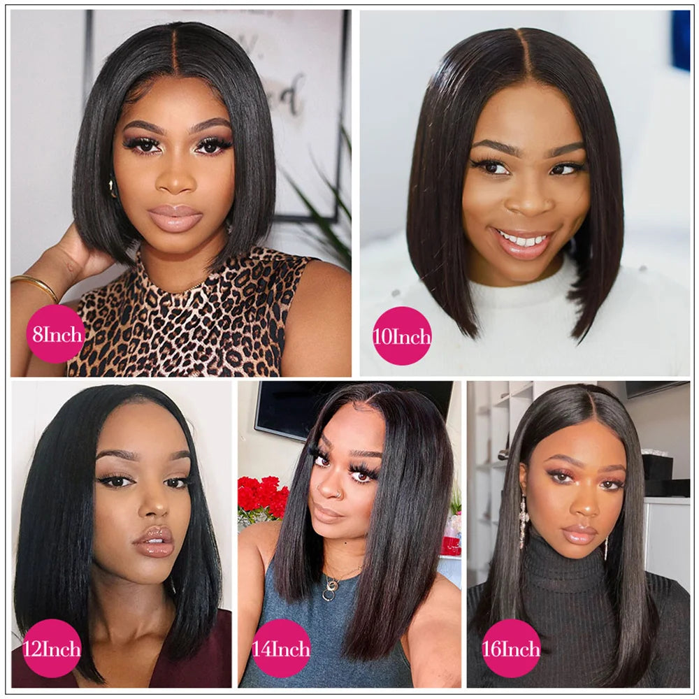 Human Hair Lace Wigs Transparent Straight Hair Short Bob Wig Cranberry Hair 13x4 Lace Frontal Wig 180% Density 4x4 Closure Wig