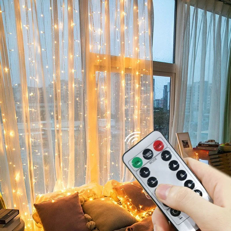 LED Curtain String Lights USB Christmas Garland Decor Fairy Light 8 Modes Remote Control Wedding Holiday Party for Bedroom Home