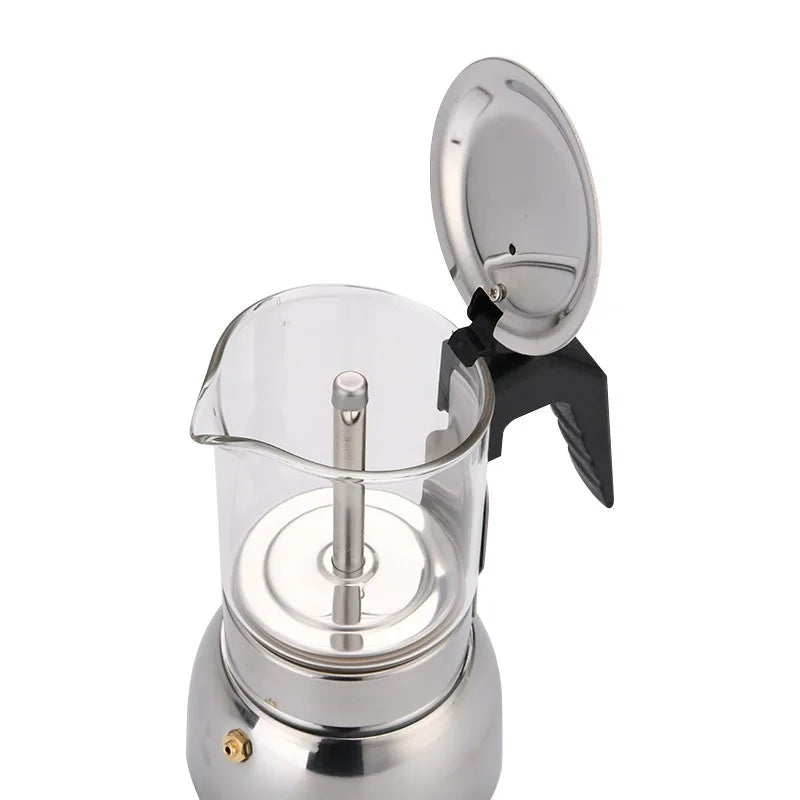 Easyworkz Diego Stovetop Espresso Maker Stainless Steel Italian Coffee Machine Maker 4Cup 6.8 oz Induction Moka Pot