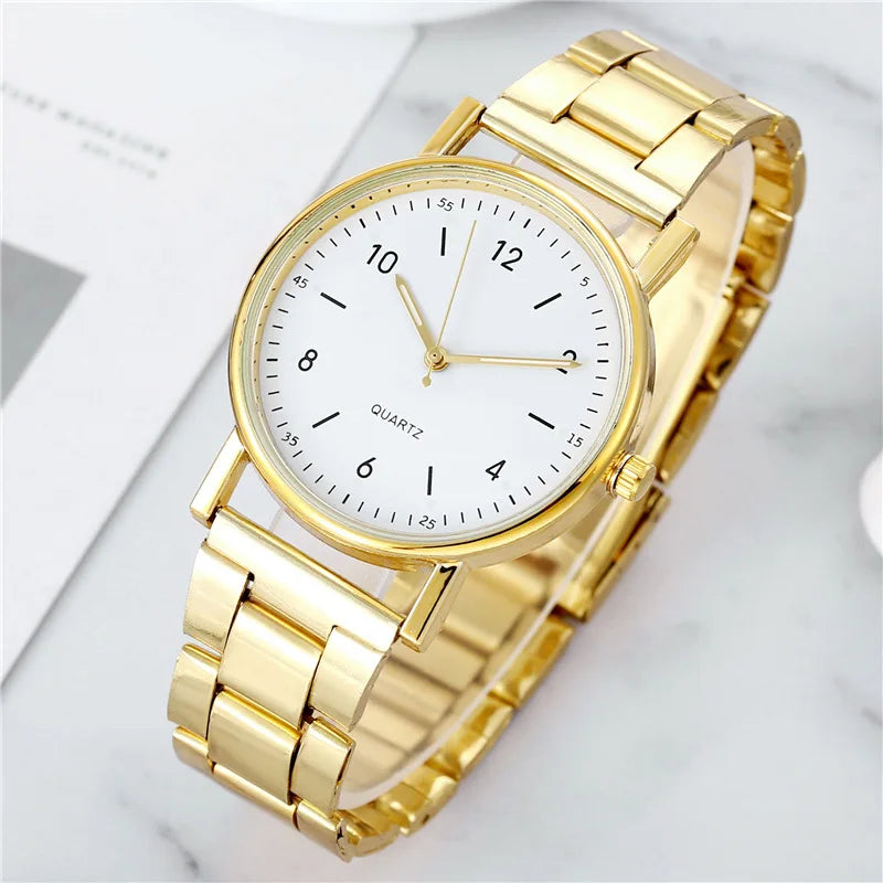 Luxury Rose Gold Stainless Steel Watches Female Classic Round Dial Quartz Watch Women Business Wristwatches Montre Pour Femme