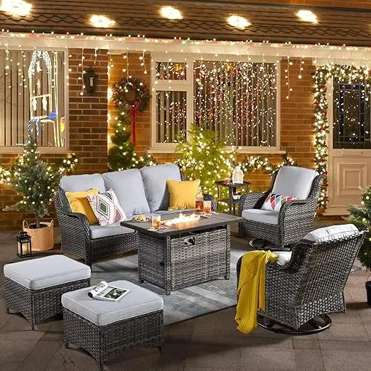 Patio Furniture Set, with Swivel Rocking Chairs,All Weather Wicker Outside Conversation Sets ,7 Pieces Outdoor Sofa Sets