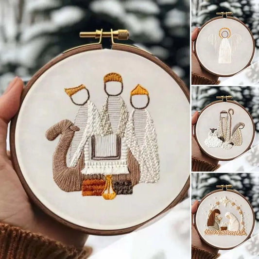 Christmas Cross Stitch Nativity Scene Embroidery Kit Cross Stitch Set Non-finished Products DIY Religious Vintage Embroidery