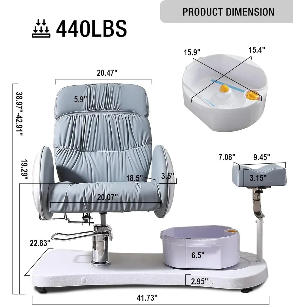 Pedicure Chair Unit w/Bowl and Footrest and Stool, 360 Swivel Pedicure Station for Nail Tech No Plumbing, Hydraulic Pedicure