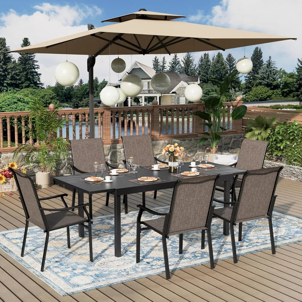 7 Pieces Patio Dining Set, 6 Person 84" Extendable Table, for Garden Lawn Porch Backyard Poolside,Outdoor Patio Table and Chairs