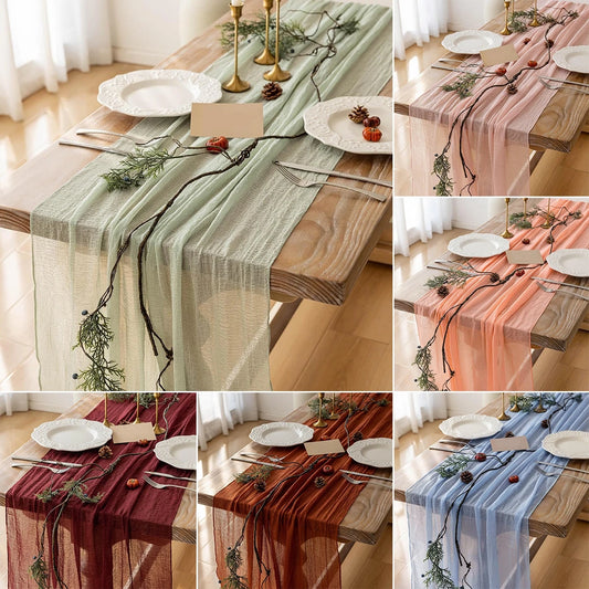 Semi-Sheer Gauze Table Runner Sage Cheesecloth Table Setting Dining Vintage Wedding Party Christmas Banquets Arches Cake Decor