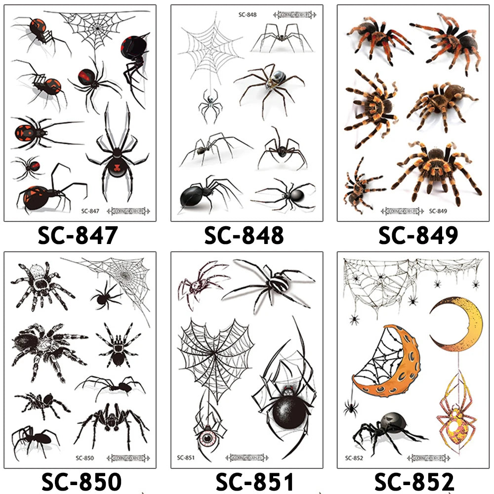 Waterproof 3D Spider Temporary Tattoo Stickers For Halloween Fake Tattoo Body Art For Men Women