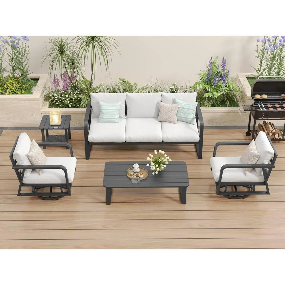 Outdoor Sofa Set,Swivel Rocking Chairs, All Weather Outdoor Aluminum Sofa, Patio Bistro Set ,5 Piece Garden Furniture Sets