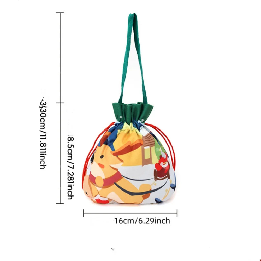 Christmas Cartoon Gift Bag with Handle Drawstring Pouch 2025 Xmas New Year Party Candy Snack Gift Packaging Storage Bags 1PCs