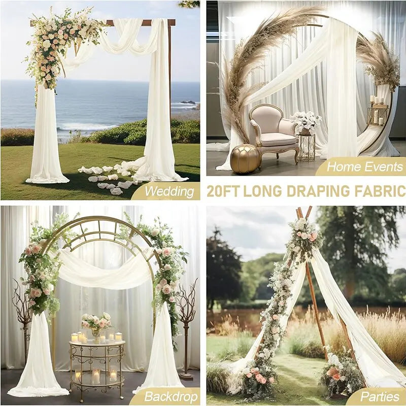 Ivory Chiffon Table Runner Sheer Fabric Curtain Drapes Romantic Wedding Arch for Thanksgiving Christmas Bridal Shower Decoration