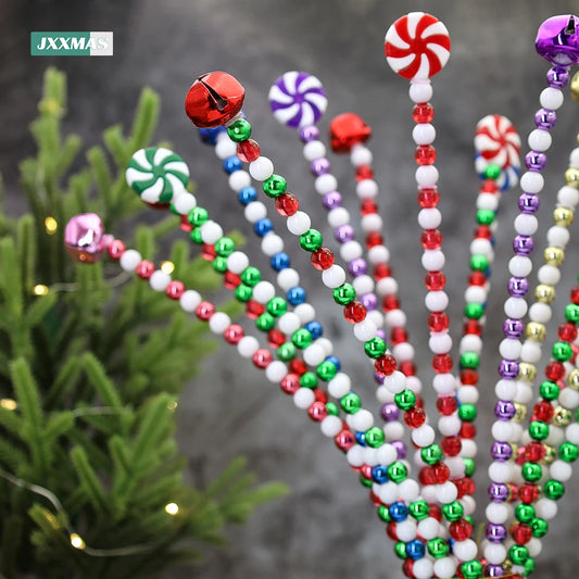 4pcs Candy Cane Christmas Decoration Bells Lollipop Hanging Ornaments for Xmas Tree Home Decor Noel Gifts Navidad Party Supplies