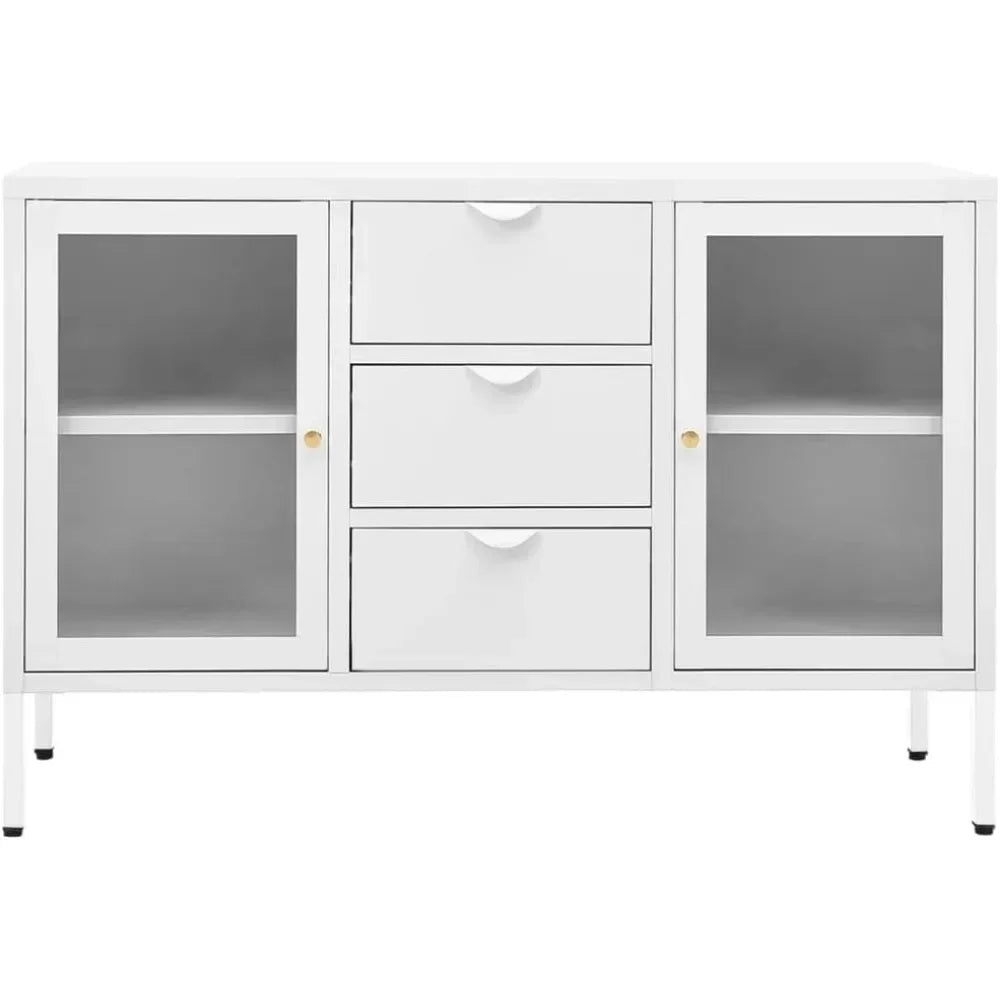 Tableware Cabinet  Sideboard White 41.3"x13.8"x27.6" Steel and Tempered Glass Suitable for Entryway,Living Room Cabinets