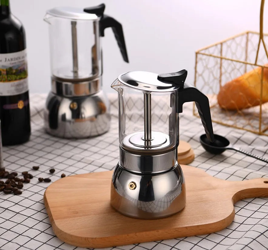 Stainless Steel Glass Coffee Maker CoffeePot Moka Pot Coffee Makers Kettle Coffee Brewer Latte Percolator Stove CoffeeTools