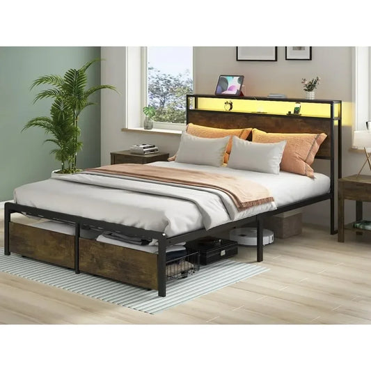 Full Bed Frame with Storage,Bed frame with storage space Suitable for bedrooms, free shipping