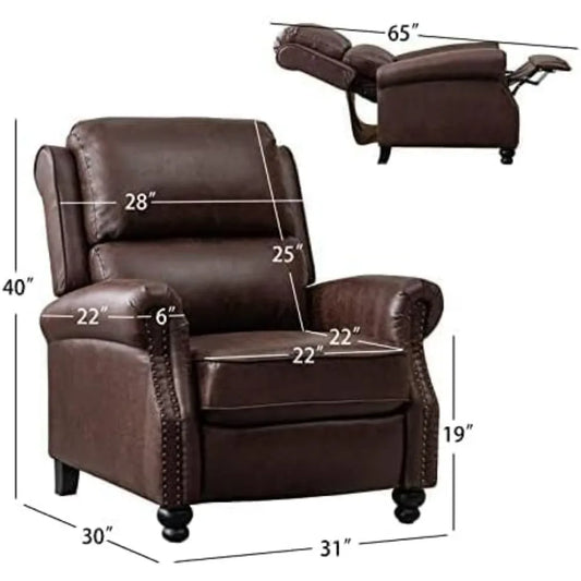 Reddish Brown Sofa Leather Armchair Push Back Recliner With Rivet Decoration Single Sofa Accent Chair for Living Room Armchairs