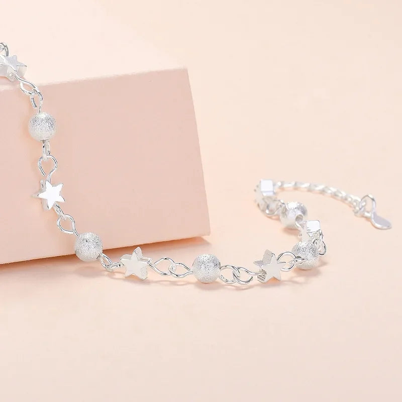 CIAXY Silver Color Small Fresh Star Bracelets for Women Personality Round Bead Bracelet Korean Fashion Jewelry Hot Sale