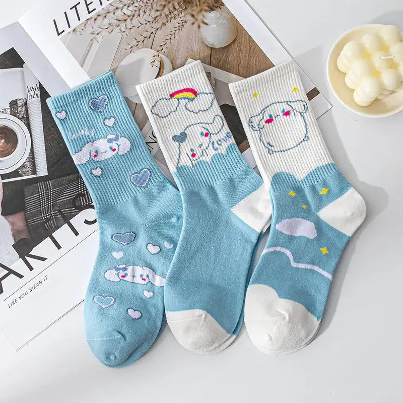 Kawaii Sanrioed Anime Kittys Cinnamoroll Winter Soft, Comfortable, Sweat Absorbent Long Cotton Socks Christmas Brithday Gift