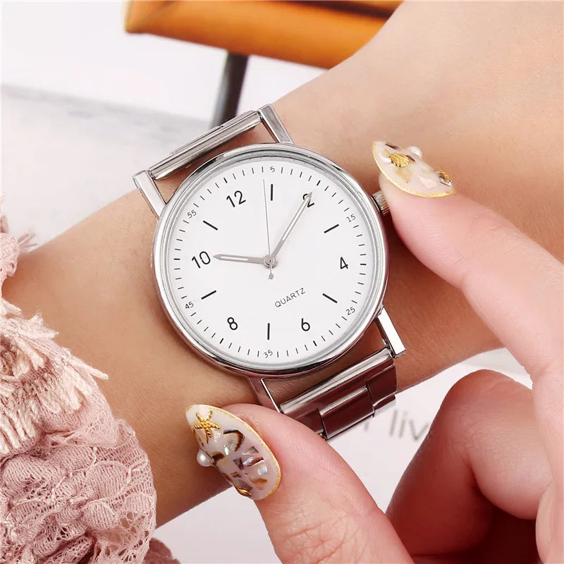 Luxury Rose Gold Stainless Steel Watches Female Classic Round Dial Quartz Watch Women Business Wristwatches Montre Pour Femme