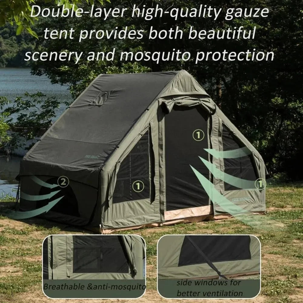 Waterproof Inflatable Cotton Camping Tent, with Hand Pump Pop Up Outdoor 5-8 Person Glamping Tent  ,Large Luxury Tent