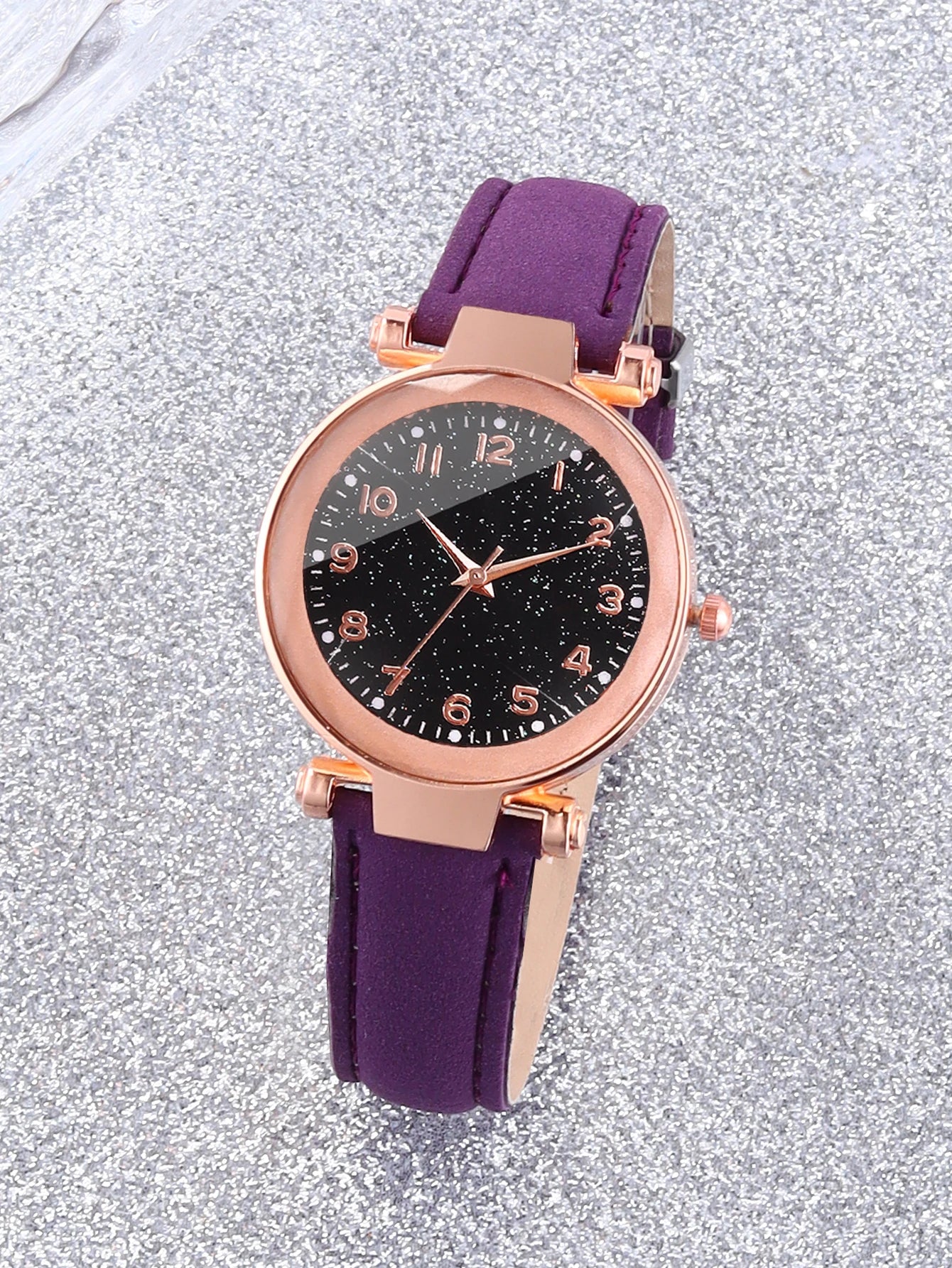 Purple fashion five-pointed star alloy leather women's quartz watch and purple hollow necklace set birthday gift wear pieces