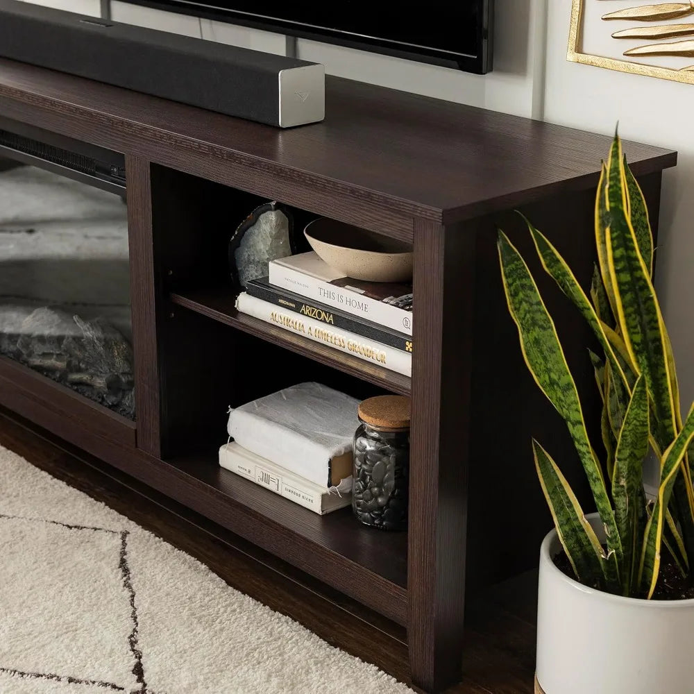 Wren Classic 4 Cubby Fireplace TV Stand for TVs up to 80 Inches, 70 Inch, EspressoTop surface supports up to 150 Ibs.