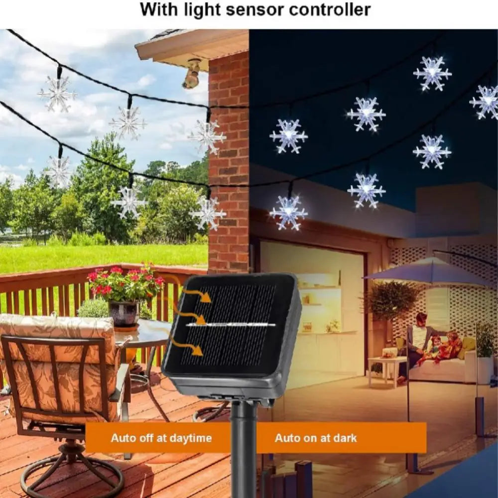 Solar String Lights Outdoor Christmas Snowflake Lights With 8 Modes Waterproof Solar Powered Patio Light For Garden Party Decor