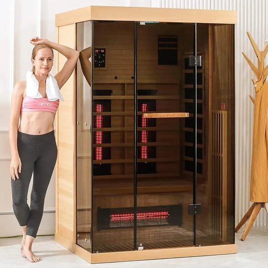 1-2 Person Home Sauna with 10 Minutes Warm-up Heater Tubes&Panels, Personal Sauna Spa Room, Canadian Hemlock,Saunas