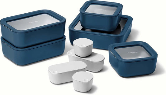 Storage Set, 14 Pieces - Ceramic Coated Food Containers - Easy to Store, Non Toxic Lunch Box Containers with Glass Lids