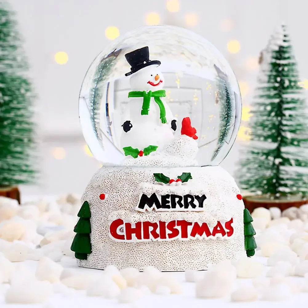 Glowing Christmas Santa Snow Globe Table Ornaments Electric Musical Snowman Crystal Ball Christmas Gift For Children