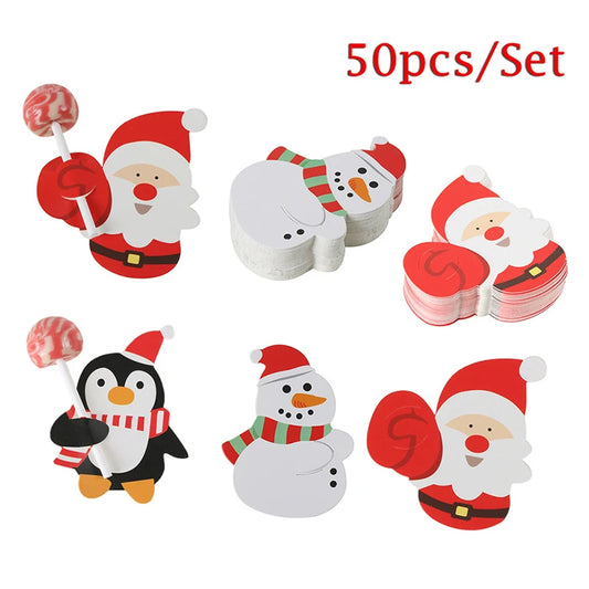 Christmas Lollipop Paper Cards Cartoon Santa Claus Penguin Snowman Kids Candy Gifts Package Wrapping New Year Party Decoration