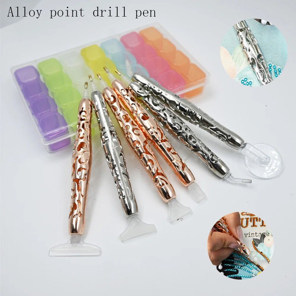 Diamond painting dot drill pen alloy pattern hollow accessories clay drill tray tool cross stitch embroidery kit children storag