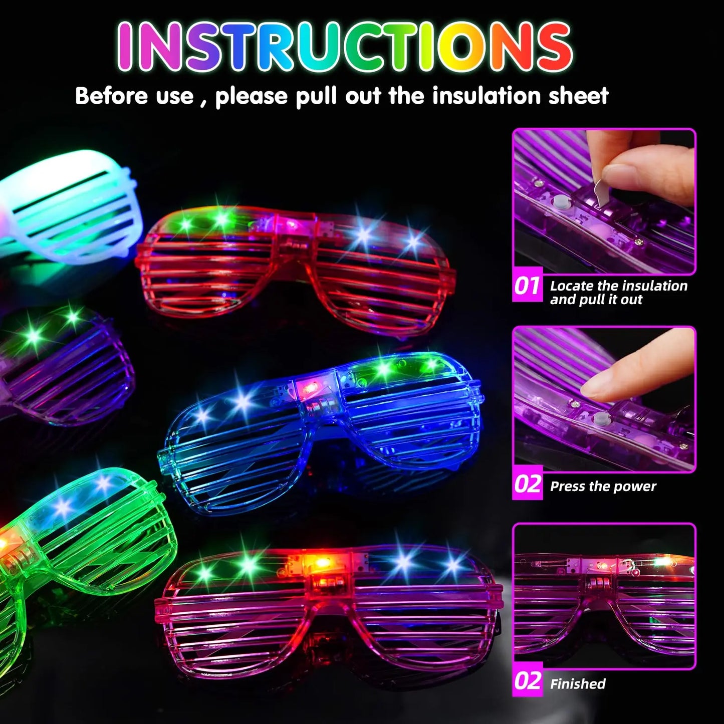 Glow in the Dark LED Eyeglasses 6 Neon Colors Blinds Lampshade Glasses Christmas Mardi Gras Birthday Neon Mardi Gras Party Glass