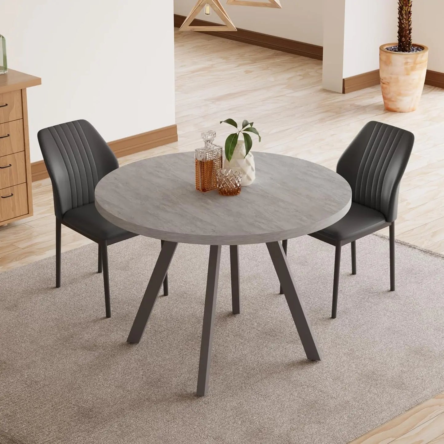 Round Dining Table Set for 4, Modern Casual Coffee Table Set for Kitchen, Living Room, Apartment, Space Saving