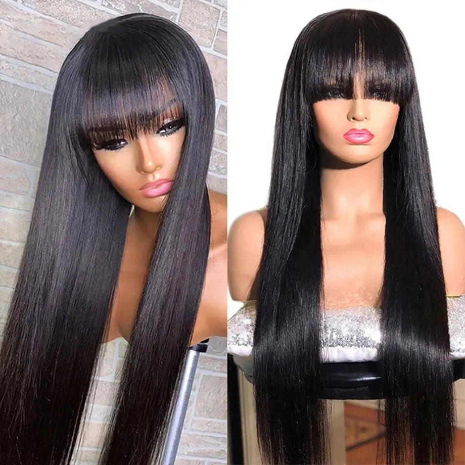 with Bangs Fringe Wig Human Hair Bob Wigs 3x1 Middle Part Lace Bone Straight Human Hair Wig for Women on Brazilian Hair Wigs