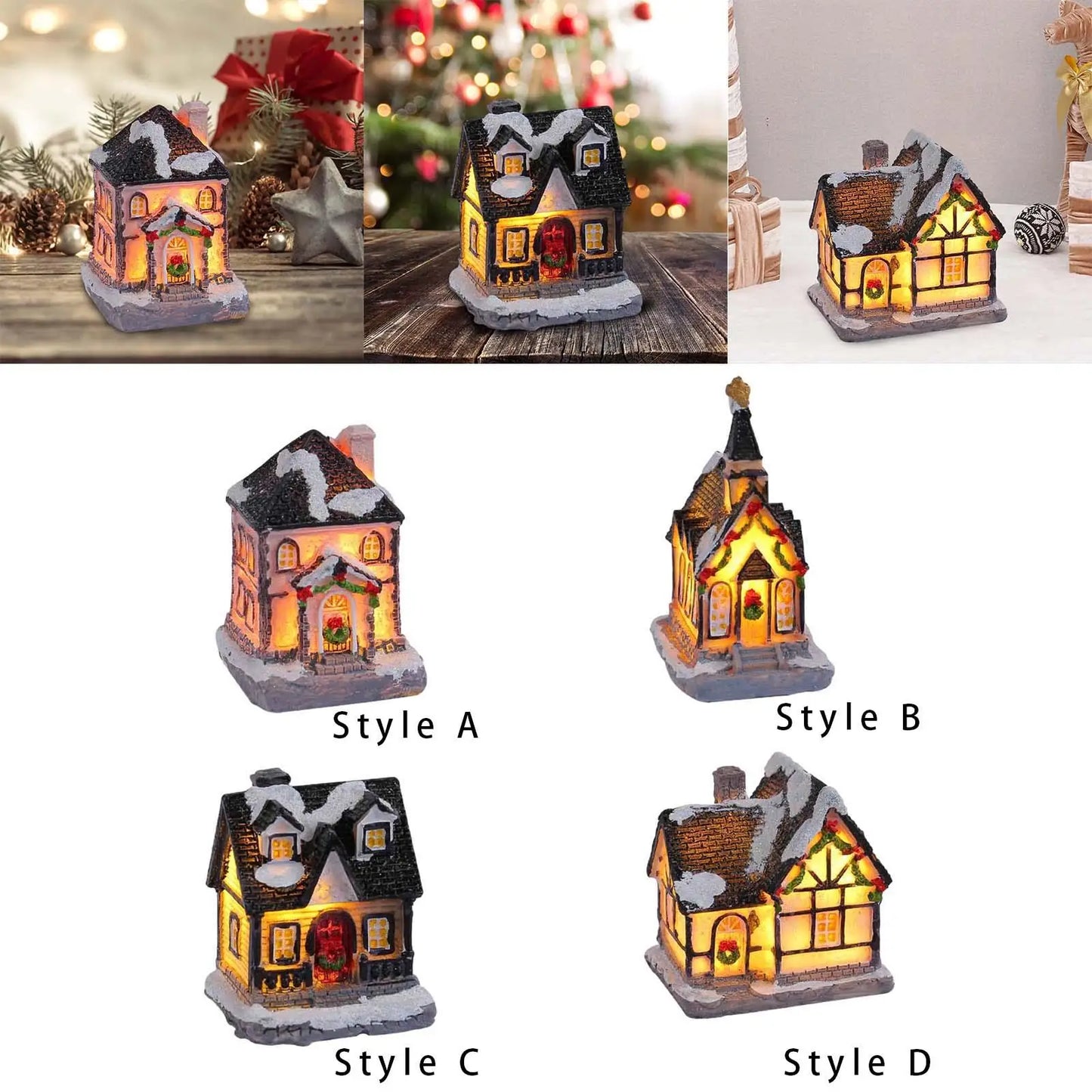 Christmas Snow Light up House Xmas Miniature Illuminated Desk Decorations for