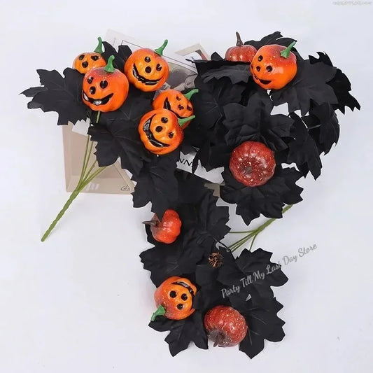 Halloween Decoration Artificial Flowers Bouquet with Pumpkins & Black Roses, Halloween Table Centerpiece for Dining Living Room