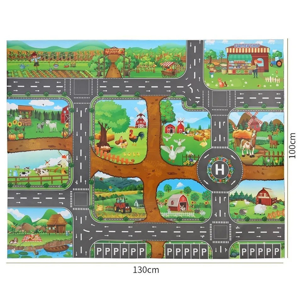 Children Playmat Activity Surface Waterproof Map Kids Animal Road Toy Baby Dinosaur Road Portable Carpet Farm Road Non-Toxic Mat