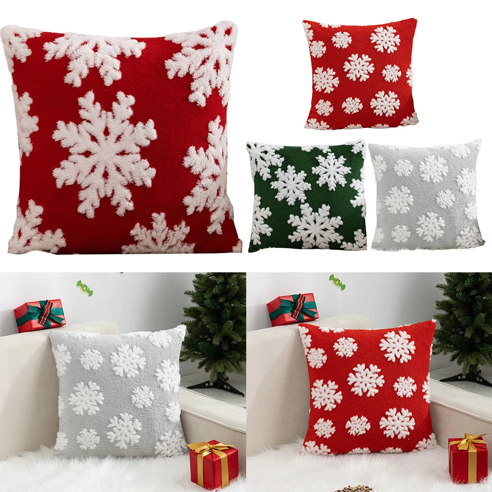 45CM Christmas Throw Pillowcase Without Core Green Red Snowflake Velvet Christmas Pillowcase Sofa Chair Pillow Decorative Cover