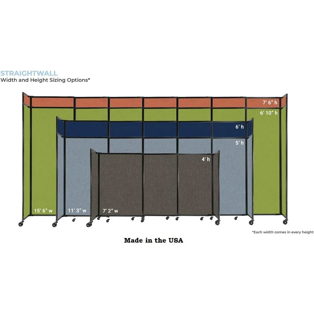 Sliding Portable Wall Partition | Freestanding Office Dividers | Locking Wheels,7'2'' Wide X 4' Tall Lime Green Fabric Panels