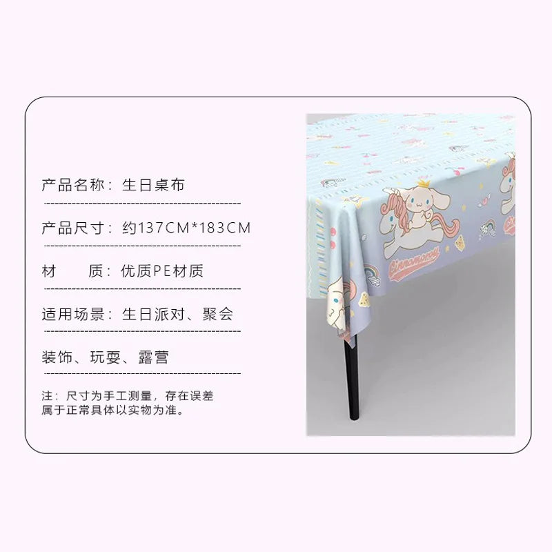 Sanrio Birthday Party Tablecloth Oil-proof Waterproof Atmosphere Sense Cartoon Cinnamoroll Disposable Tablecloth Decoration