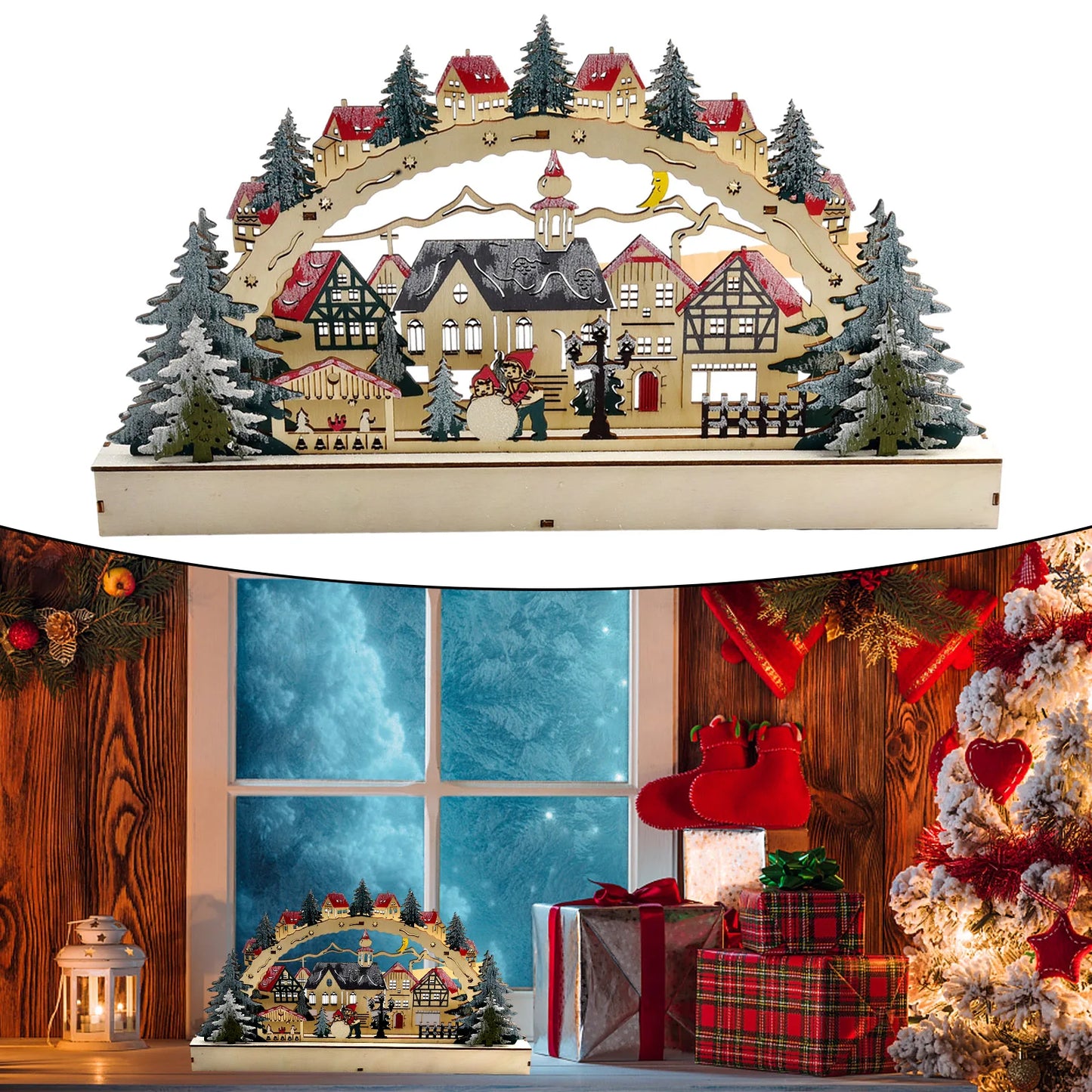 Christmas Village Houses with LED Light and Music  Traditional Wooden House Figurines  Perfect Home Decoration 2