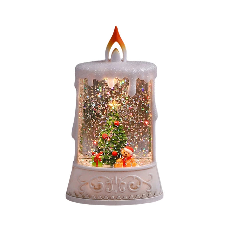 Christmas Flameless Candle Water Glittering Light-Up Candle Christmas Snow Globe Candle Party Decor Christmas Holiday