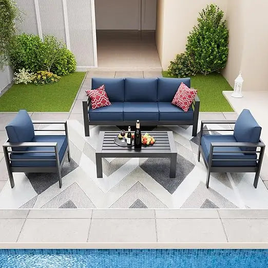 Aluminum Patio Furniture Set, Outdoor Sectional Metal Sofa with Coffee Table , 6 Pieces Modern Patio Conversation Sets