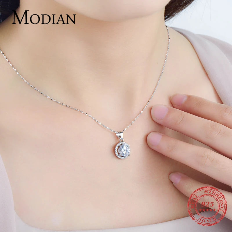 Genuine 925 Sterling Silver Luxury Chain Brand Necklace with 2.0Ct AAAAA Level Zircon Necklaces Gift Jewelry for women