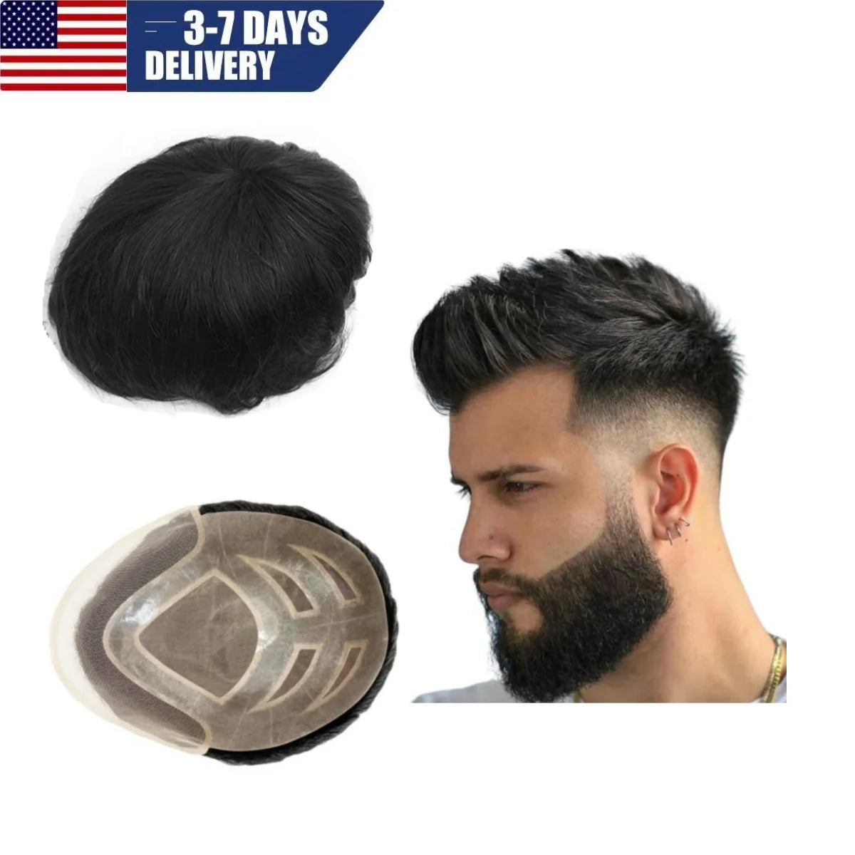 Toupee for Men Hair Pieces Men Toupee Human Hair Replacement System for Men Hair Prosthesis Men Hair Patch Units