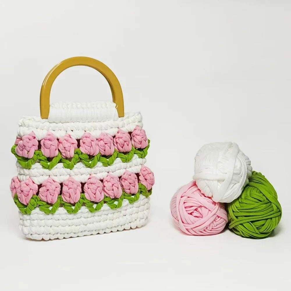 2024 Ladies Casual Bag Hand-woven Shopping Bag Fashion Soft Shoulder Diy Handbag Self-woven Homemade Crochet Bag