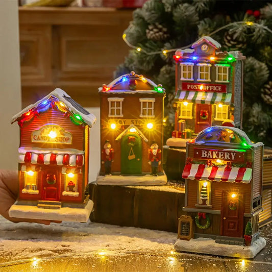 Christmas House Figurine Illuminated Village House With Music LED Lighted Resin Tabletop Centerpiece For Christmas Decoration